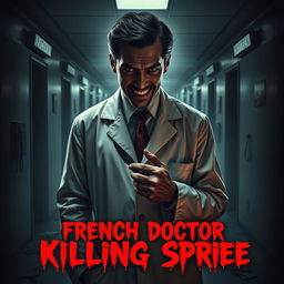 A chilling and suspenseful poster design for a horror movie titled 'French Doctor Killing Spree