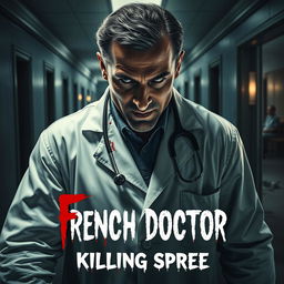 A chilling and suspenseful poster design for a horror movie titled 'French Doctor Killing Spree