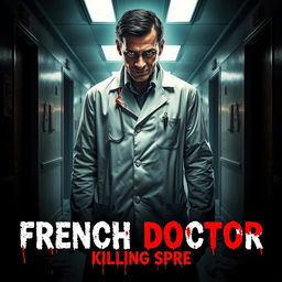 A chilling and suspenseful poster design for a horror movie titled 'French Doctor Killing Spree