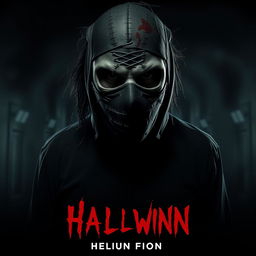 A dramatic and unsettling horror movie poster featuring a character wearing a stitched mask that covers their mouth and eyes