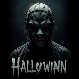 A dramatic and unsettling horror movie poster featuring a character wearing a stitched mask that covers their mouth and eyes
