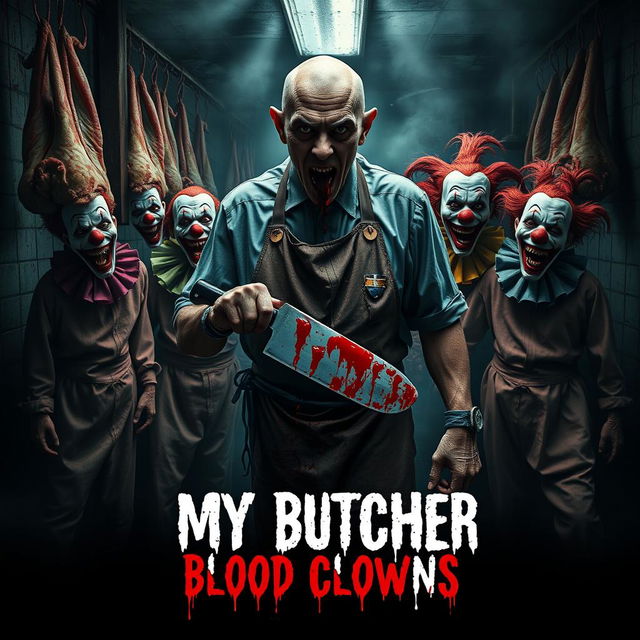 A terrifying movie poster for a horror film titled 'My Butcher Blood Clowns