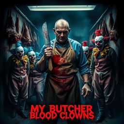 A terrifying movie poster for a horror film titled 'My Butcher Blood Clowns