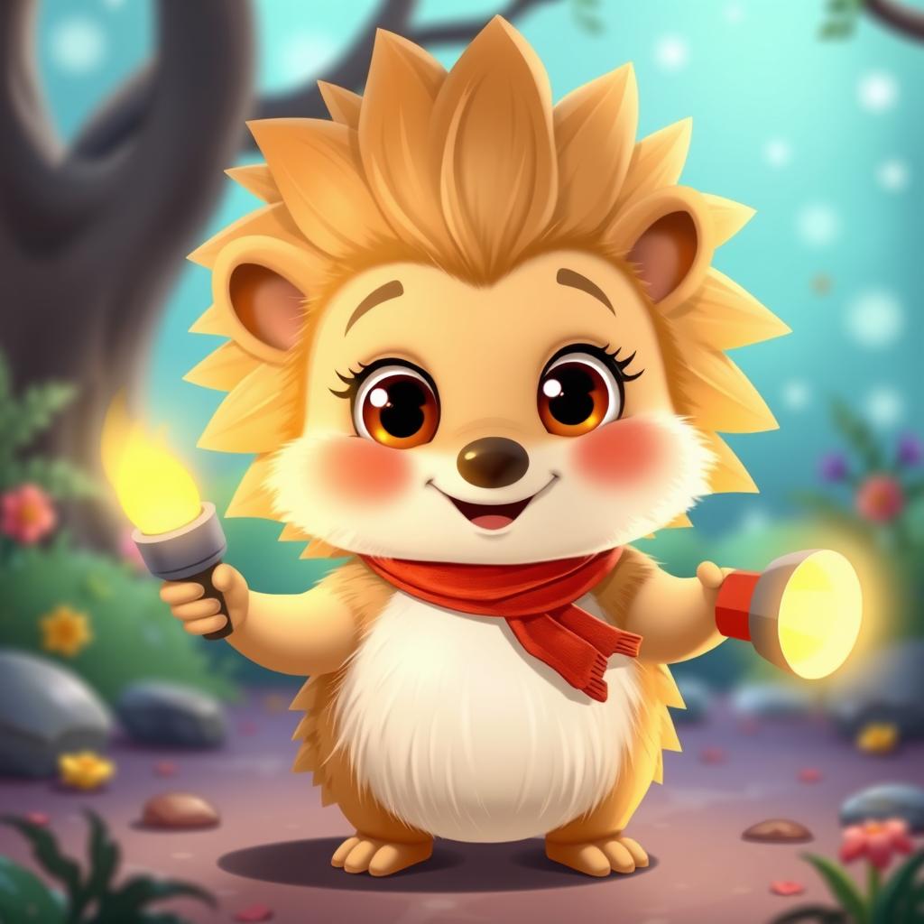 A cute animated hedgehog named Tim, characterized by his fluffy light brown fur and soft white tummy