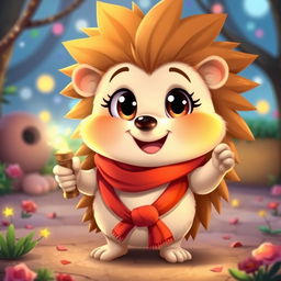 A cute animated hedgehog named Tim, characterized by his fluffy light brown fur and soft white tummy