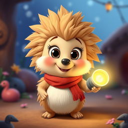 A cute animated hedgehog named Tim, characterized by his fluffy light brown fur and soft white tummy