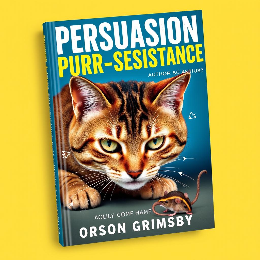 A bold and eye-catching book cover design featuring the title 'Persuasion Purr-sistence' prominently displayed in large, bold letters at the top