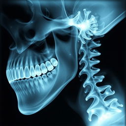 An X-ray image showing a detailed view of a human jawbone and teeth, highlighting the dental structures clearly, with a focus on the intricate details such as tooth roots, cavities, and overall dental anatomy