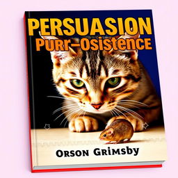 A book cover design featuring a large, bold title reading 'Persuasion Purr-sistence' in an eye-catching font