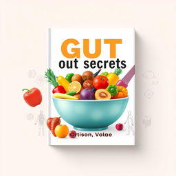 A flat book cover design titled 'Gut Secrets' in bold, large font, centered at the top of the cover