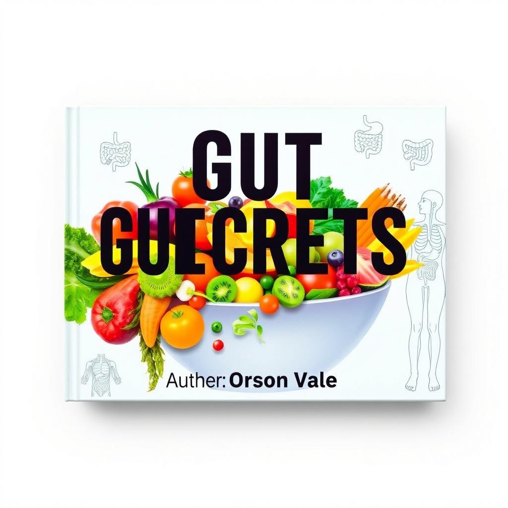 A flat book cover design titled 'Gut Secrets' in bold, large font, centered at the top of the cover