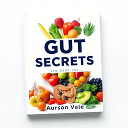 A flat book cover design titled 'Gut Secrets' in bold, large font, centered at the top of the cover