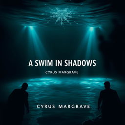 A realistic underwater scene featuring a mysterious, dimly lit pool surrounded by shadows and silhouettes of ominous figures lurking at the edges, creating an intriguing atmosphere