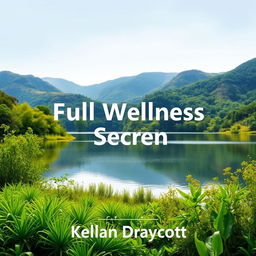 A serene nature scene featuring a tranquil lake surrounded by lush greenery and gentle, rolling mountains in the background
