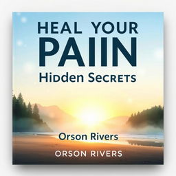 A flat book cover design featuring a realistic serene nature scene, either a tranquil forest or a calming beach at sunset