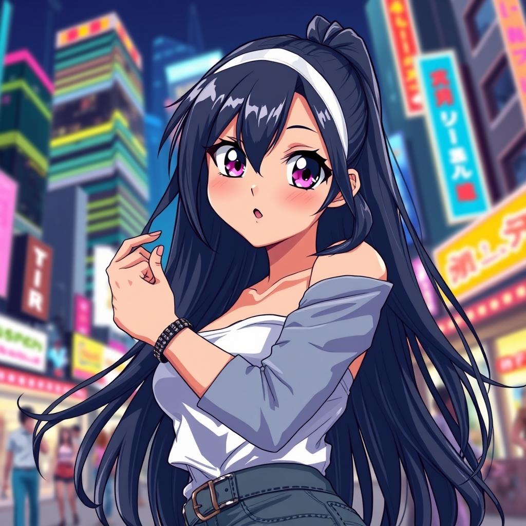 Aaliyah Hadid depicted as a vibrant anime character, with large expressive eyes and an energetic pose
