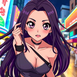 Aaliyah Hadid depicted as a vibrant anime character, with large expressive eyes and an energetic pose