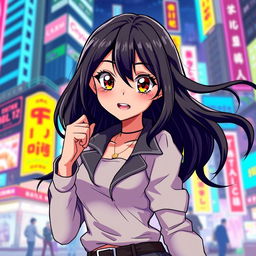 Aaliyah Hadid depicted as a vibrant anime character, with large expressive eyes and an energetic pose