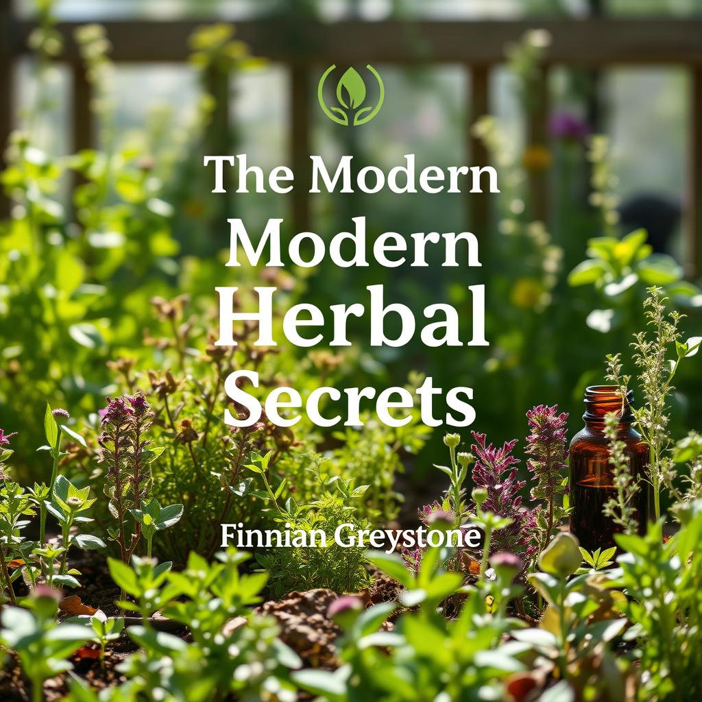 An inviting and calm book cover design titled 'The Modern Herbal Secrets' prominently displayed in bold and large font, centered at the top