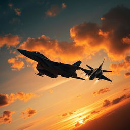 An aerial combat scene featuring an F-14 Tomcat fighter jet engaged in a dogfight with an Su-57 stealth fighter jet