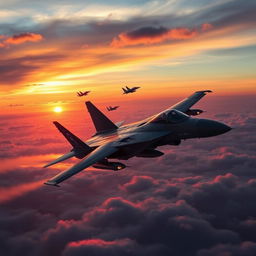 An aerial combat scene featuring an F-14 Tomcat fighter jet engaged in a dogfight with an Su-57 stealth fighter jet