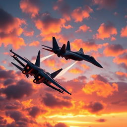 An aerial combat scene featuring an F-14 Tomcat fighter jet engaged in a dogfight with an Su-57 stealth fighter jet