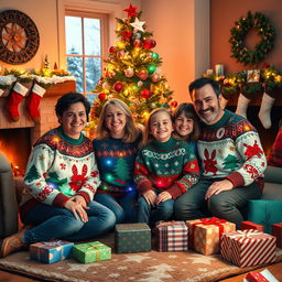 A joyous scene of a family gathering during the Christmas season, featuring Ms