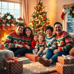 A joyous scene of a family gathering during the Christmas season, featuring Ms