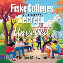 A vibrant and inviting college campus background, depicting a diverse group of students engaged in study groups and working on laptops