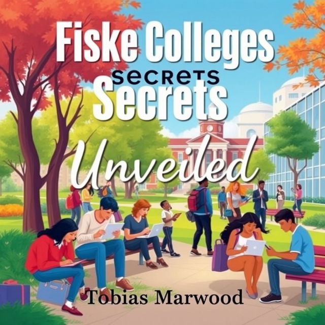 A vibrant and inviting college campus background, depicting a diverse group of students engaged in study groups and working on laptops