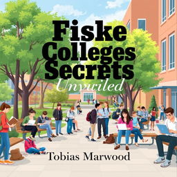 A vibrant and inviting college campus background, depicting a diverse group of students engaged in study groups and working on laptops