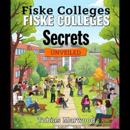 A vibrant and dynamic illustration of a college campus filled with engaged students participating in study groups and working on laptops