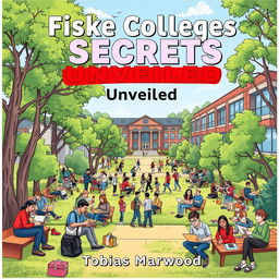 A vibrant and dynamic illustration of a college campus filled with engaged students participating in study groups and working on laptops