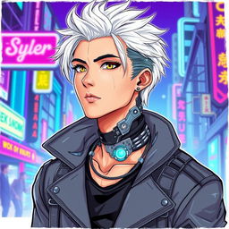 A traditionally good-looking male character with striking white hair, depicted in a full body drawing