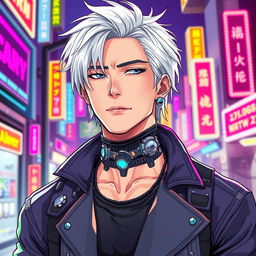 A traditionally good-looking male character with striking white hair, depicted in a full body drawing