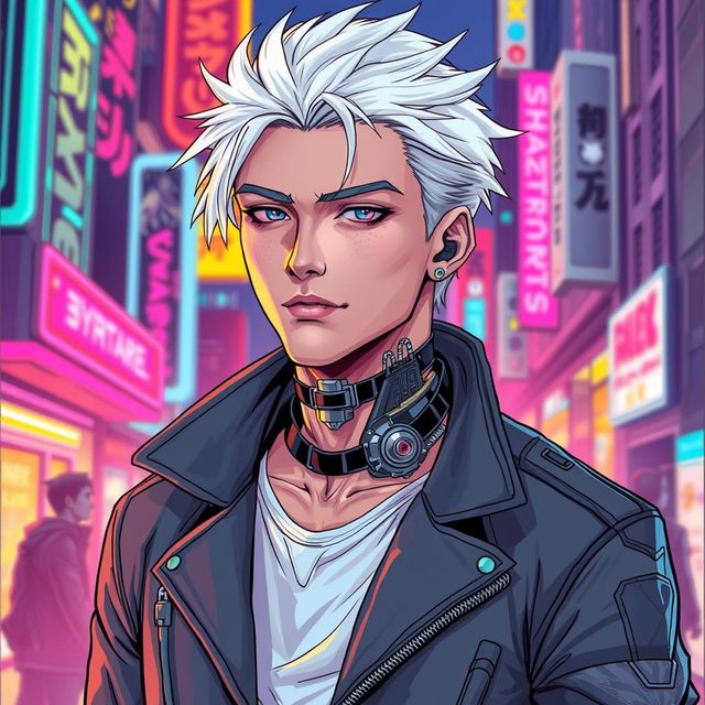 A traditionally good-looking male character with striking white hair, depicted in a full body drawing