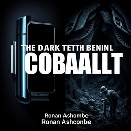 A dramatic split image cover design illustrating the contrast between a shiny, high-tech device and a cobalt mining scene with workers in rough conditions