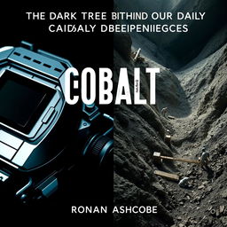 A dramatic split image for a book cover on the theme of cobalt dependencies