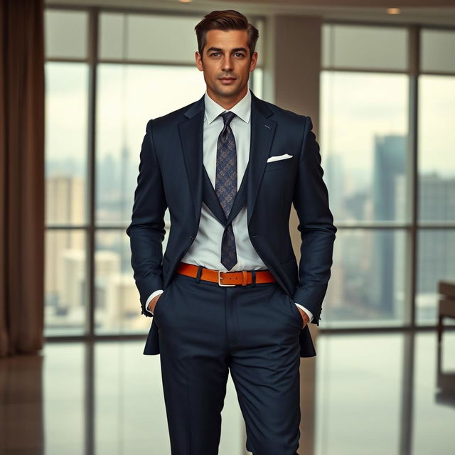 A sophisticated and impeccably tailored suit, characterized by sharp lines and a modern cut