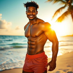 A strong mulato man without a shirt, wearing tight boxer shorts