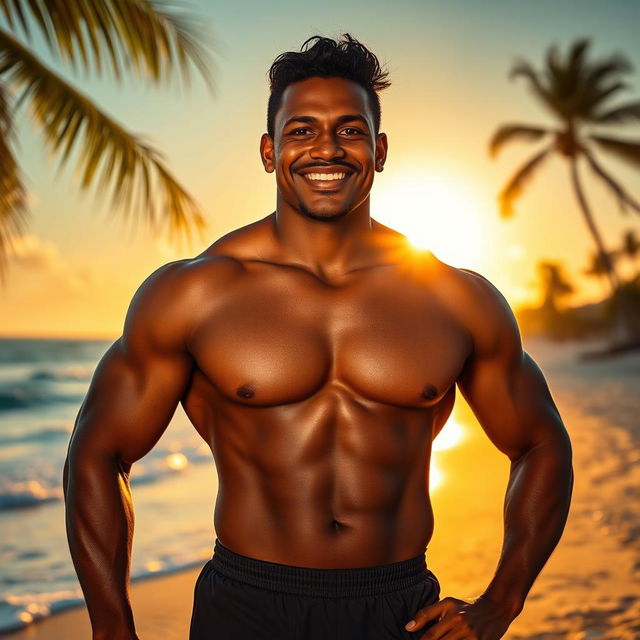 A strong mulato man without a shirt, wearing tight boxer shorts