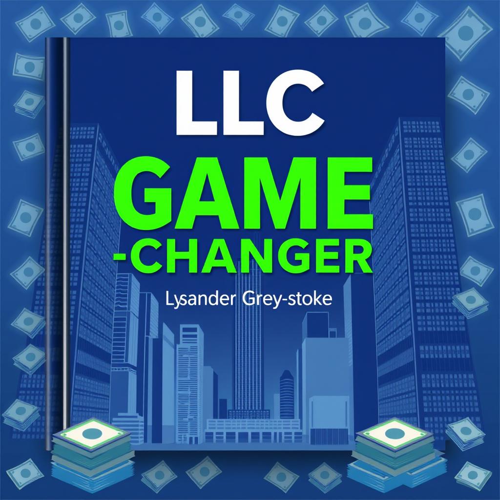 A flat book cover design featuring a realistic cityscape with towering skyscrapers that symbolize business success and growth