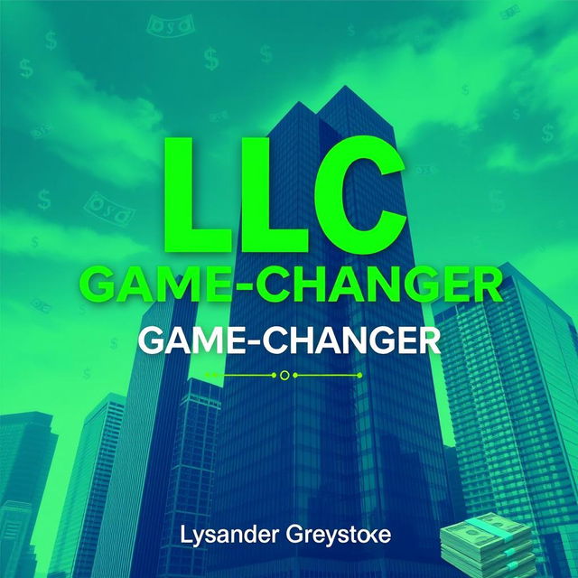 A realistic cityscape featuring tall skyscrapers that symbolize business success and growth, with a bold and large title at the center reading 'LLC GAME-CHANGER'