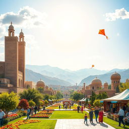 Create a vibrant and picturesque view of Ramhormoz as a grand city, showcasing its rich history and culture