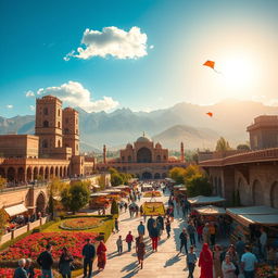 Create a vibrant and picturesque view of Ramhormoz as a grand city, showcasing its rich history and culture