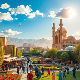Create a vibrant and picturesque view of Ramhormoz as a grand city, showcasing its rich history and culture