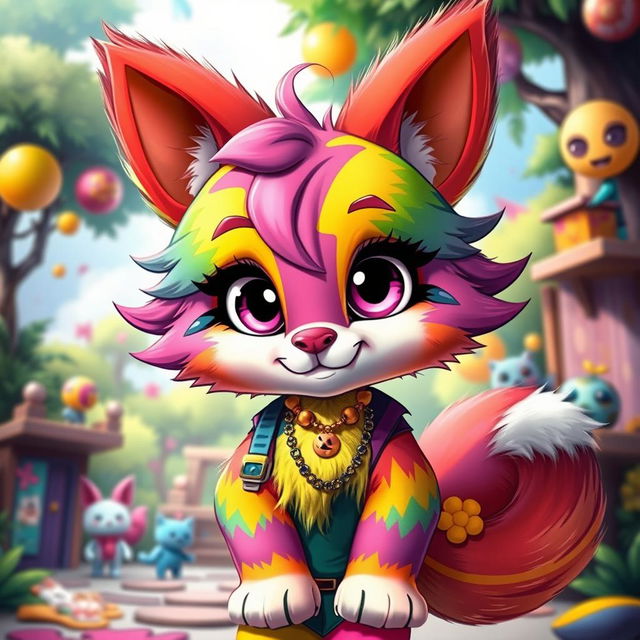 A vibrant and playful furry character, often referred to as 'chica furra', featuring a colorful anthropomorphic design