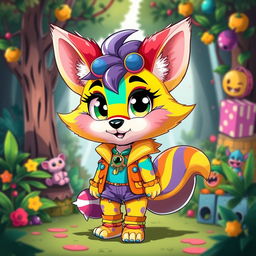 A vibrant and playful furry character, often referred to as 'chica furra', featuring a colorful anthropomorphic design