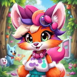 A vibrant and playful furry character, often referred to as 'chica furra', featuring a colorful anthropomorphic design