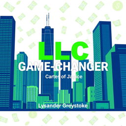 A flat cover design featuring a realistic cityscape with towering skyscrapers representing business success and growth